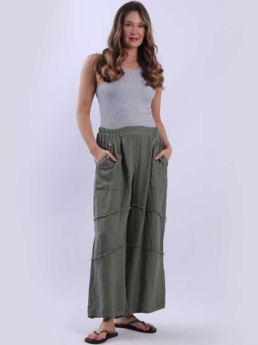 Wide Leg Linen Pant Khaki