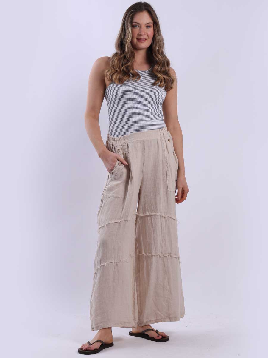 Wide Leg Linen Pant Beige