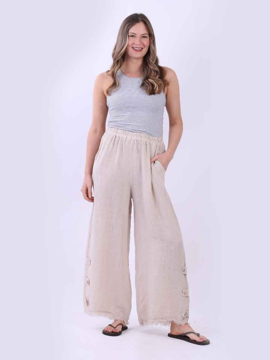Wide Leg Linen Pant Beige