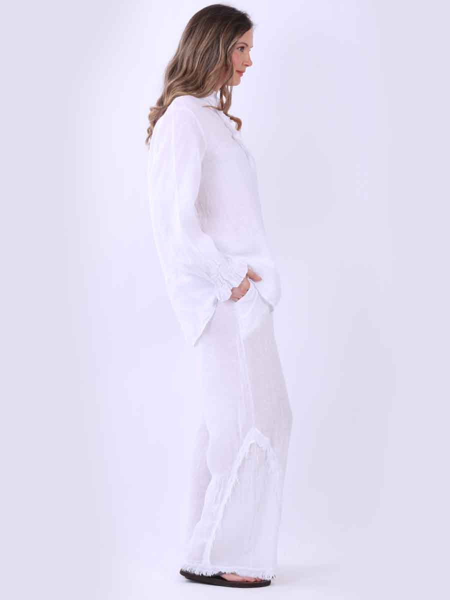 Women Plain Linen Frill Top