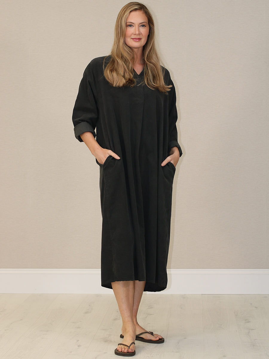 Cotton Corduroy Plus Size Dress Charcoal