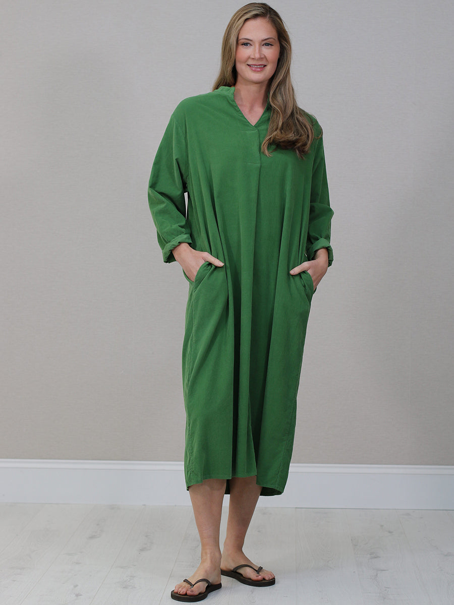 Cotton Corduroy Plus Size Dress Green