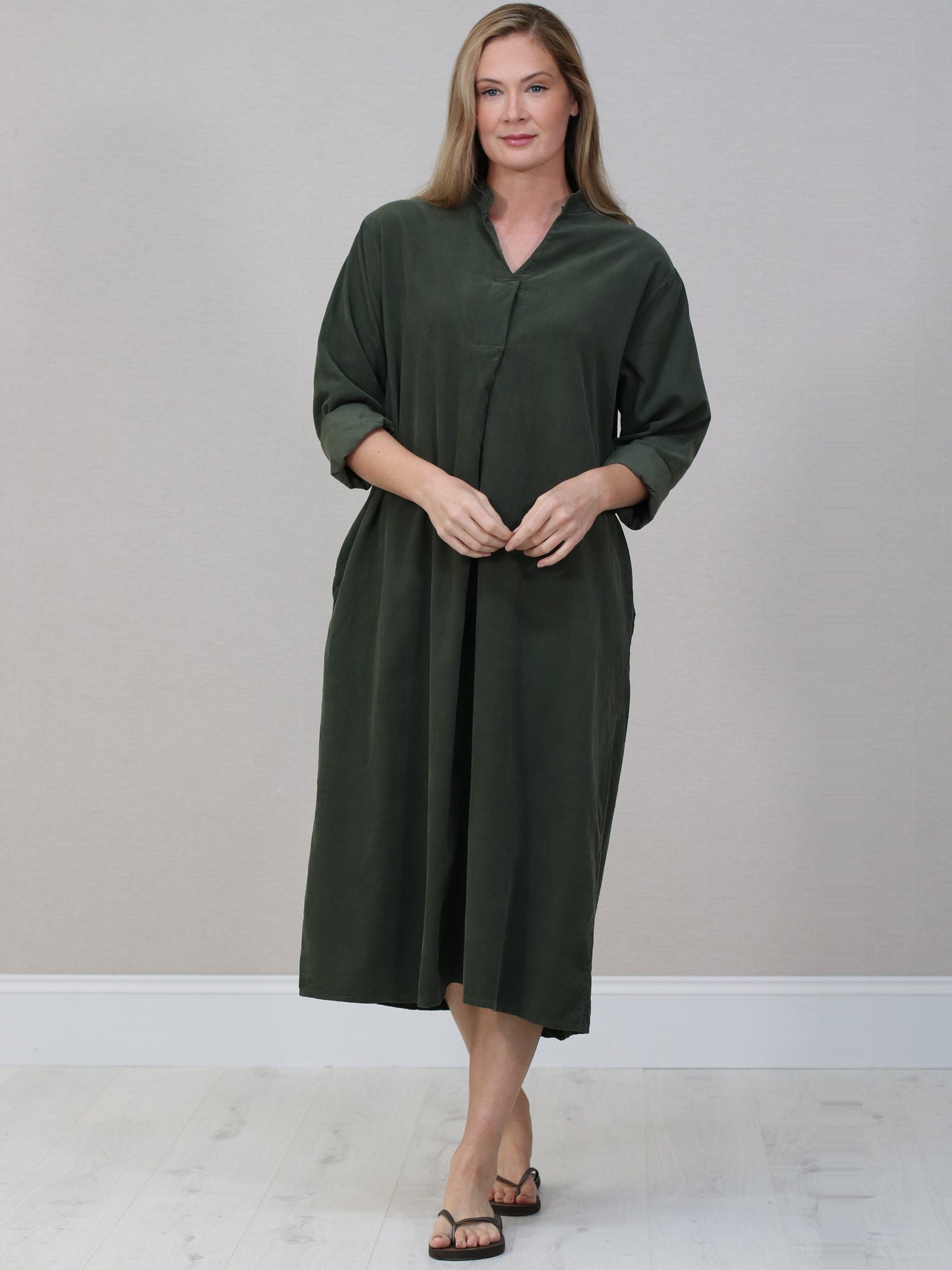 Cotton Corduroy Plus Size Dress Khaki