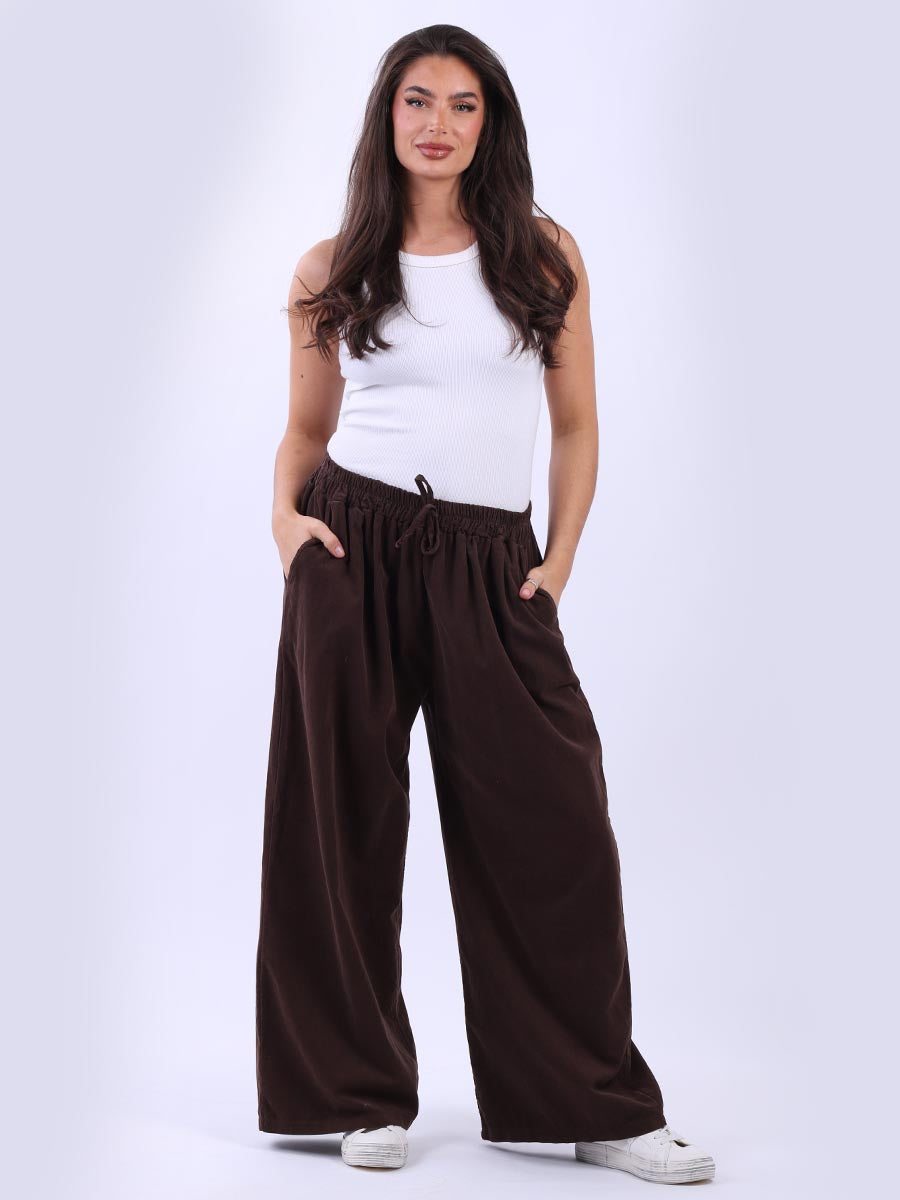 Cozy Side Pocket Cotton Corduroy Wide Leg Palazzo