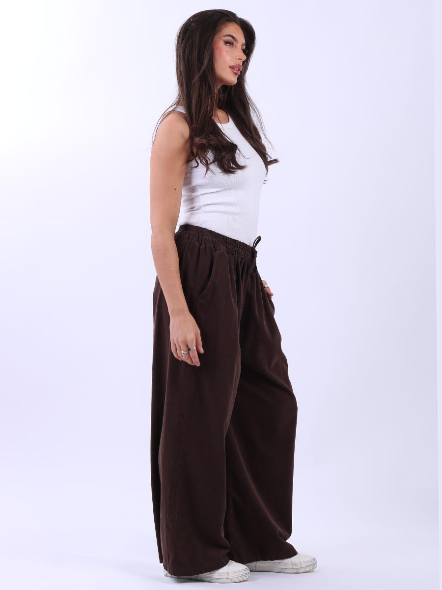 Cozy Side Pocket Cotton Corduroy Wide Leg Palazzo