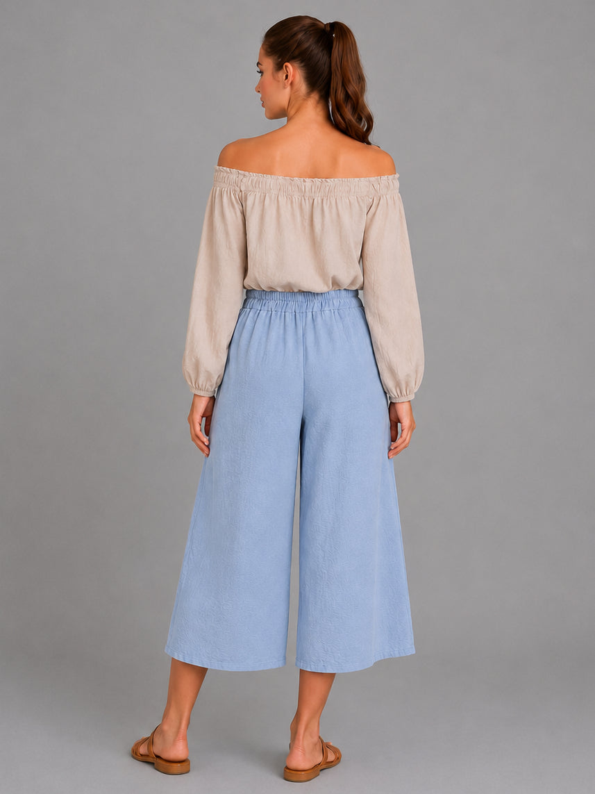 Plain Wide Leg Women Capri Trouser