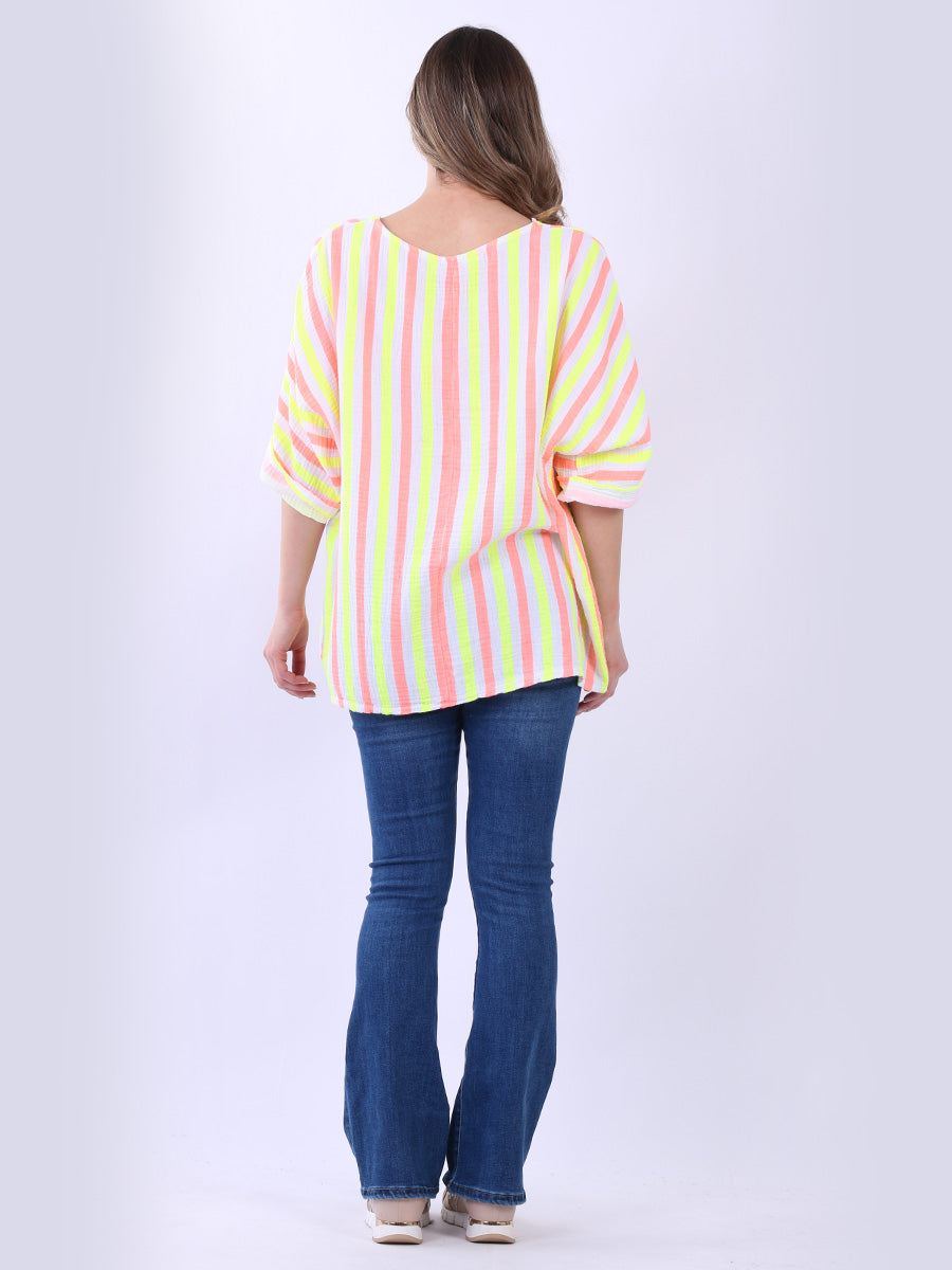 Stripy Print Ladies Cotton T-Shirt