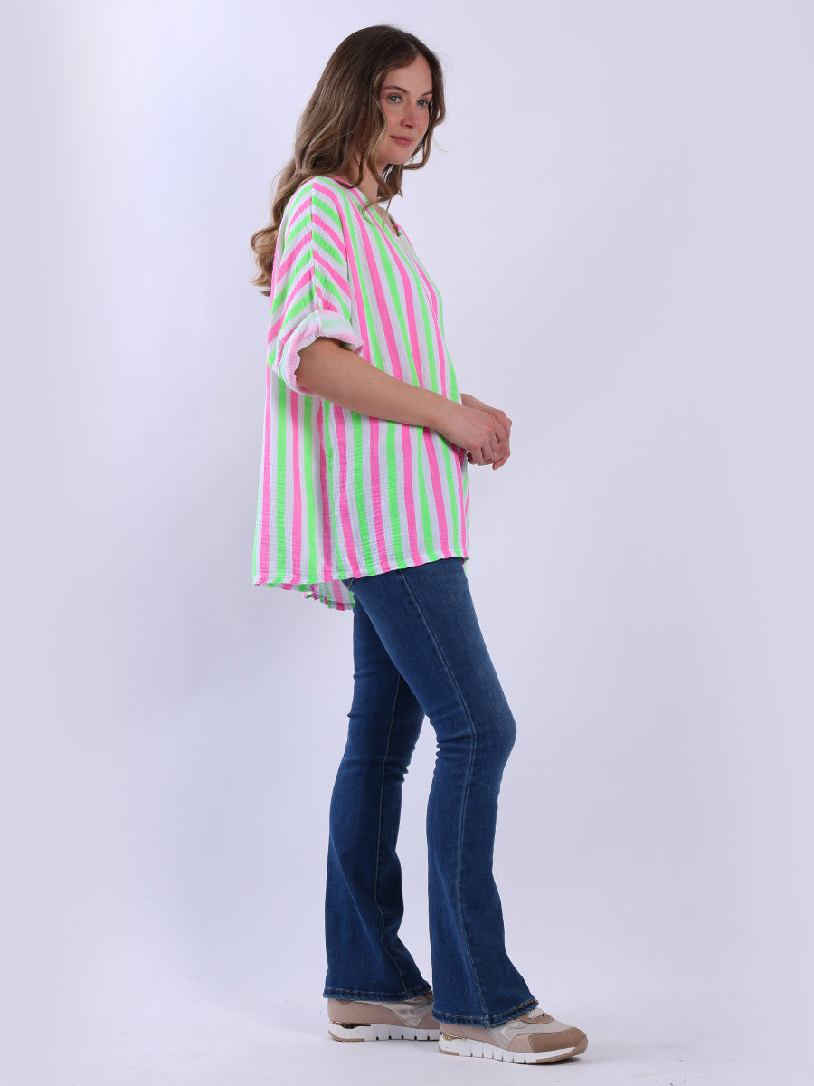 Stripy Print Ladies Cotton T-Shirt