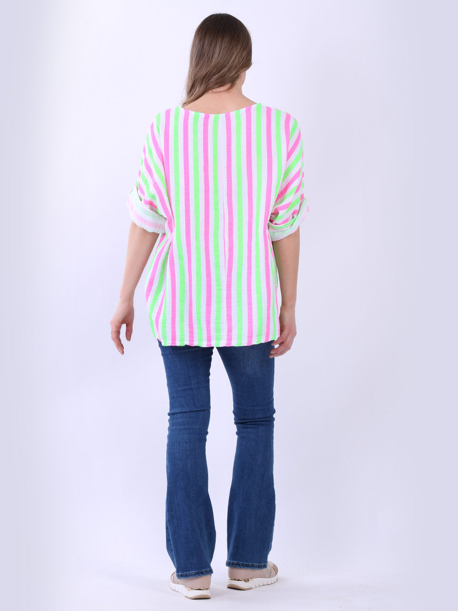 Stripy Print Ladies Cotton T-Shirt