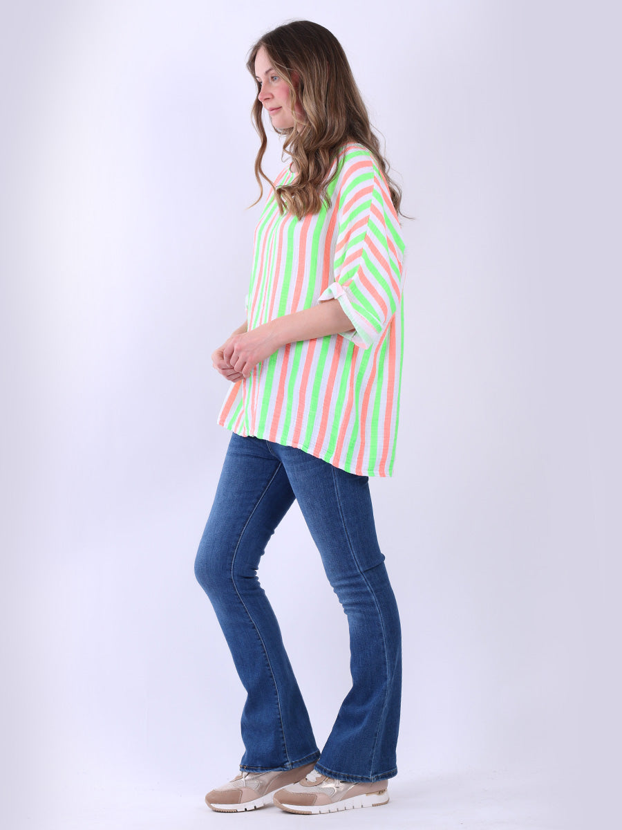 Stripy Print Ladies Cotton T-Shirt