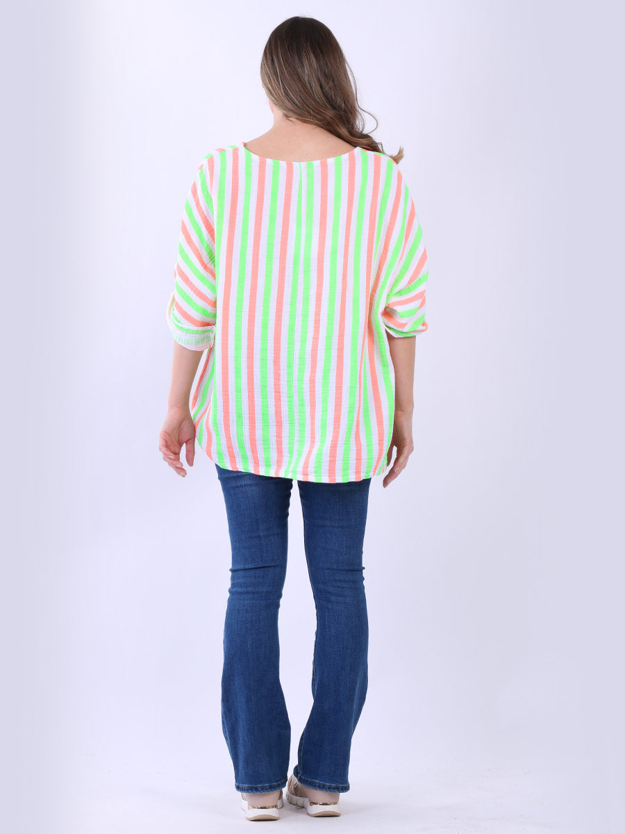 Stripy Print Ladies Cotton T-Shirt