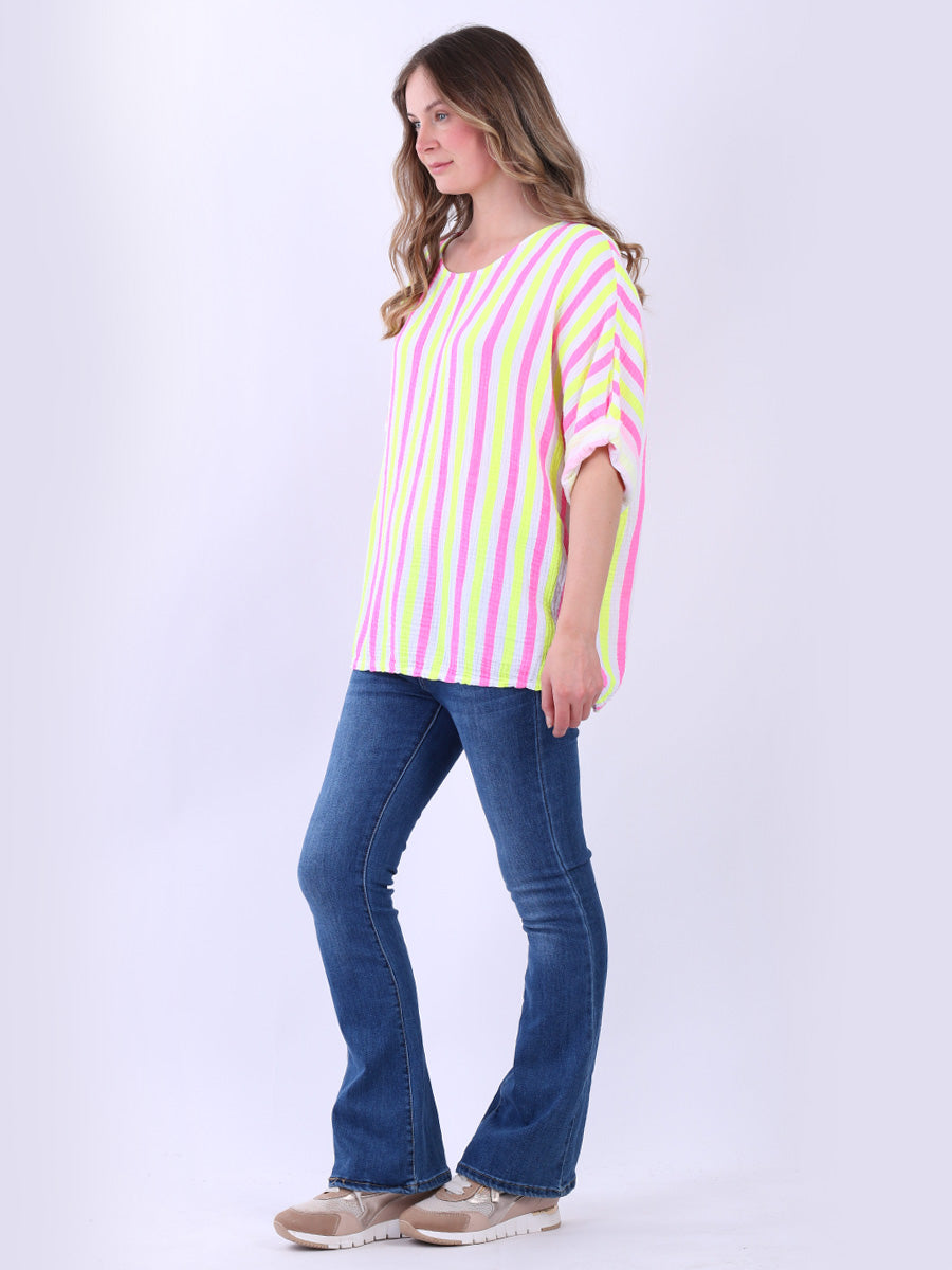 Stripy Print Ladies Cotton T-Shirt