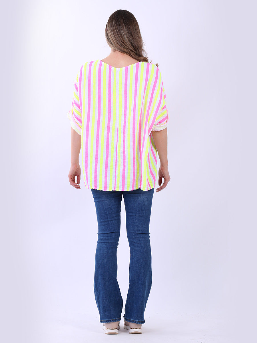 Stripy Print Ladies Cotton T-Shirt