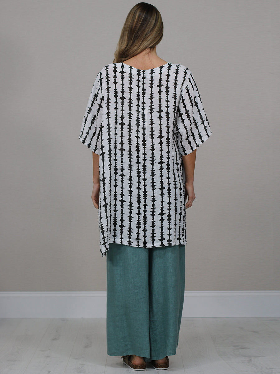 Artistic Print Linen Tunic Top