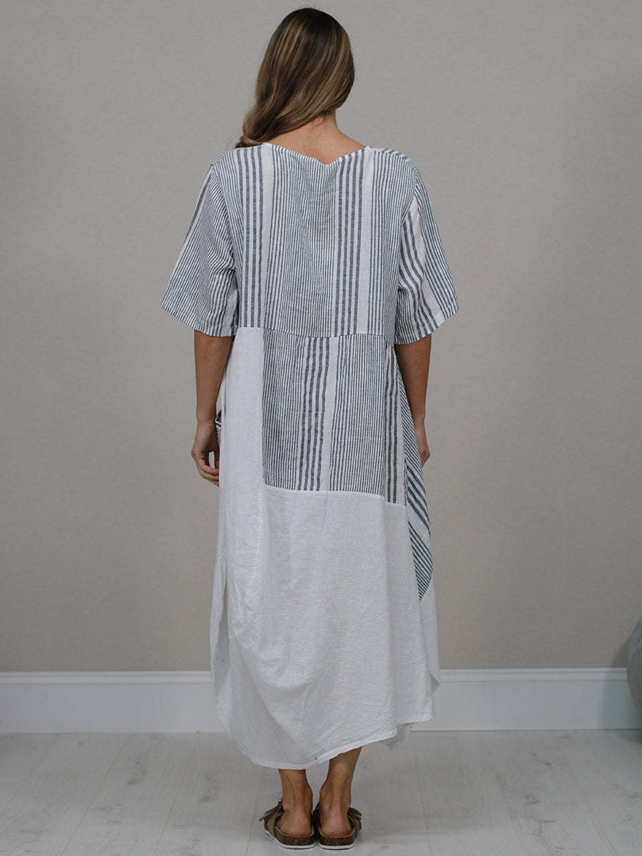 Italian Striped Linen Long Dress