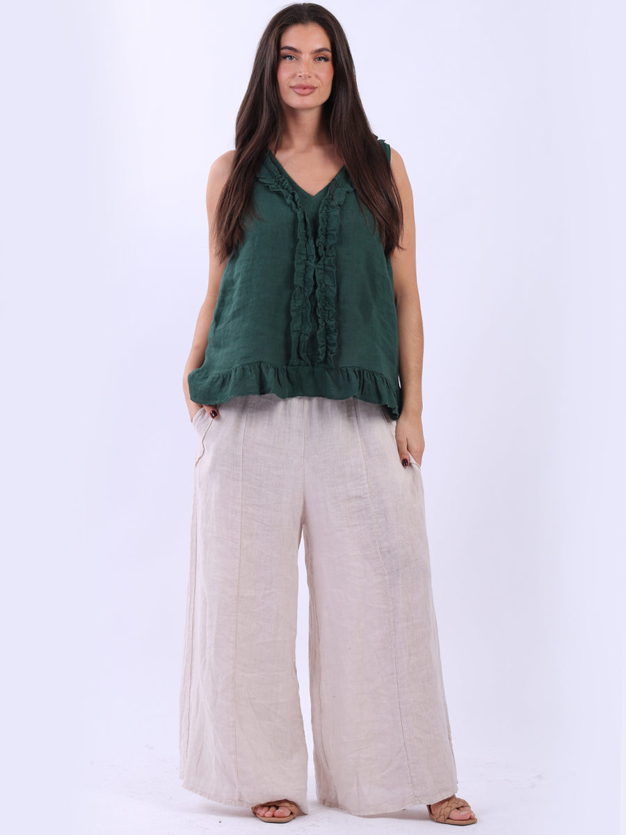 Plain Linen Ruffle Trim Crop Tank Top