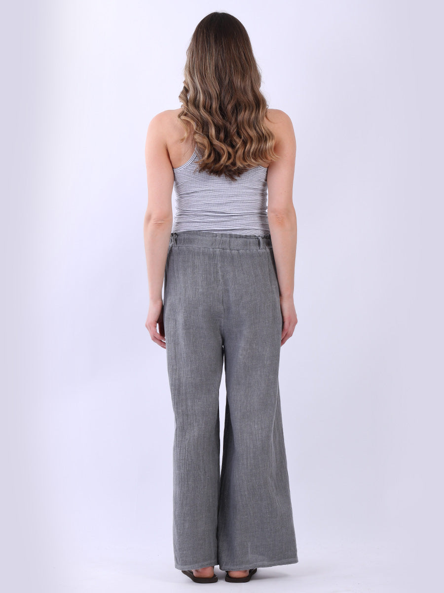 Wide Leg Vintage Wash Linen Trouser