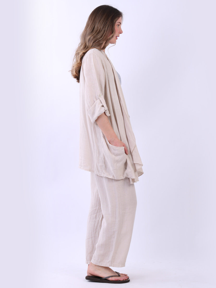 Plain Linen Waterfall Cardigan