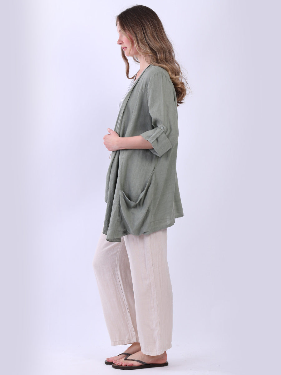Plain Linen Waterfall Cardigan