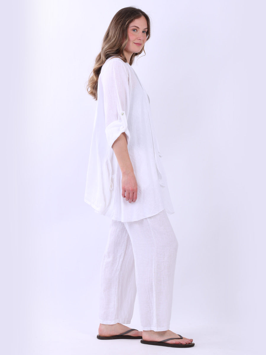 Plain Linen Waterfall Cardigan