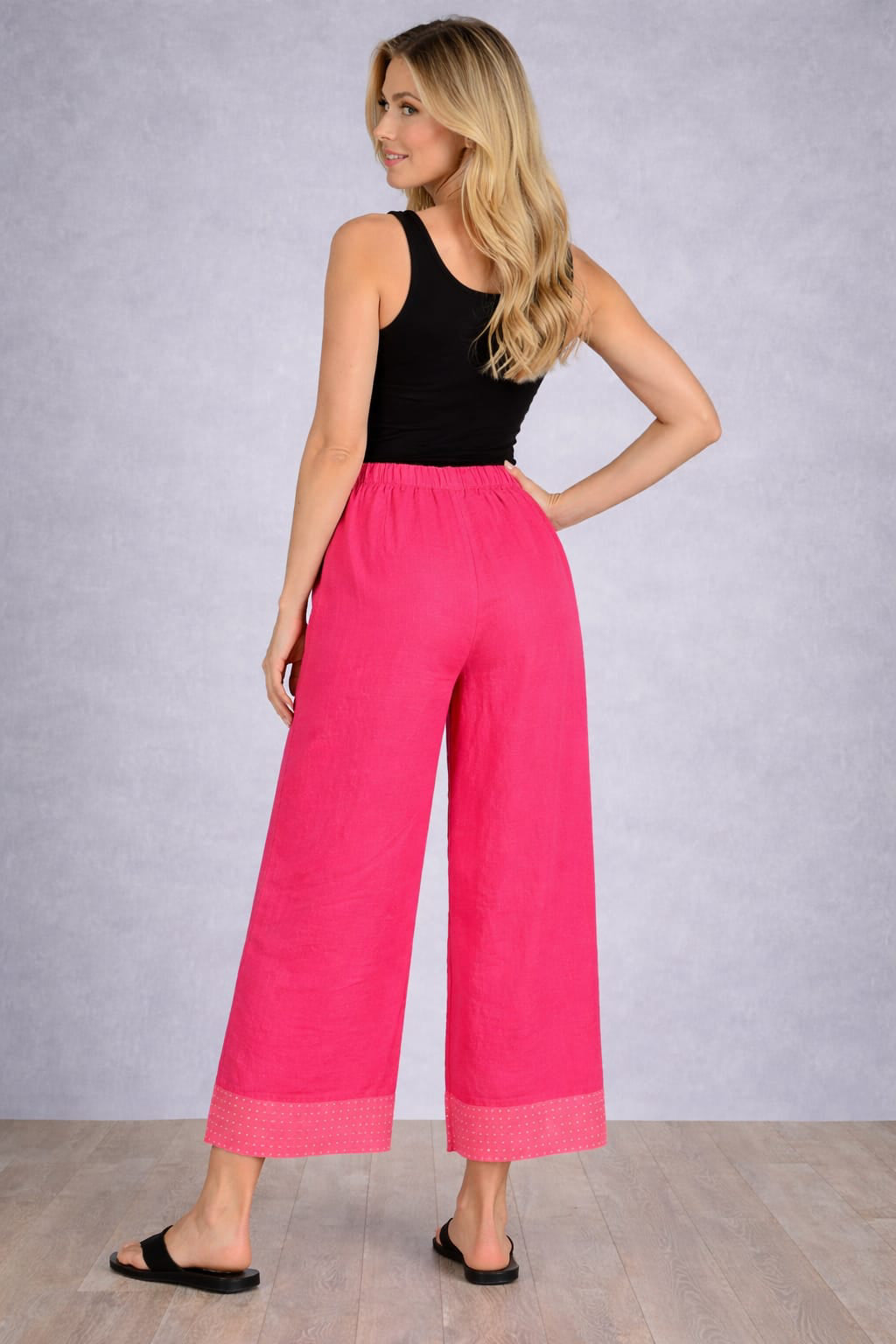 Made In Italy Polka Dot Hem Linen Pant