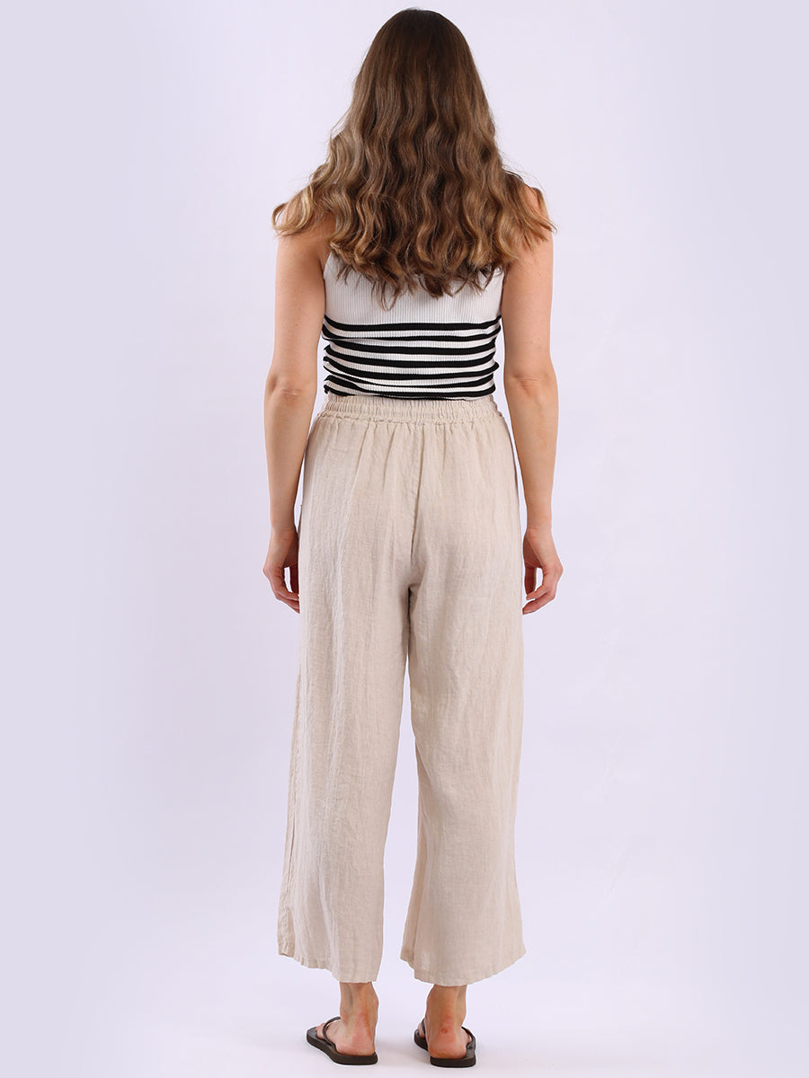 Wide Leg Linen Buckle Hem Pant