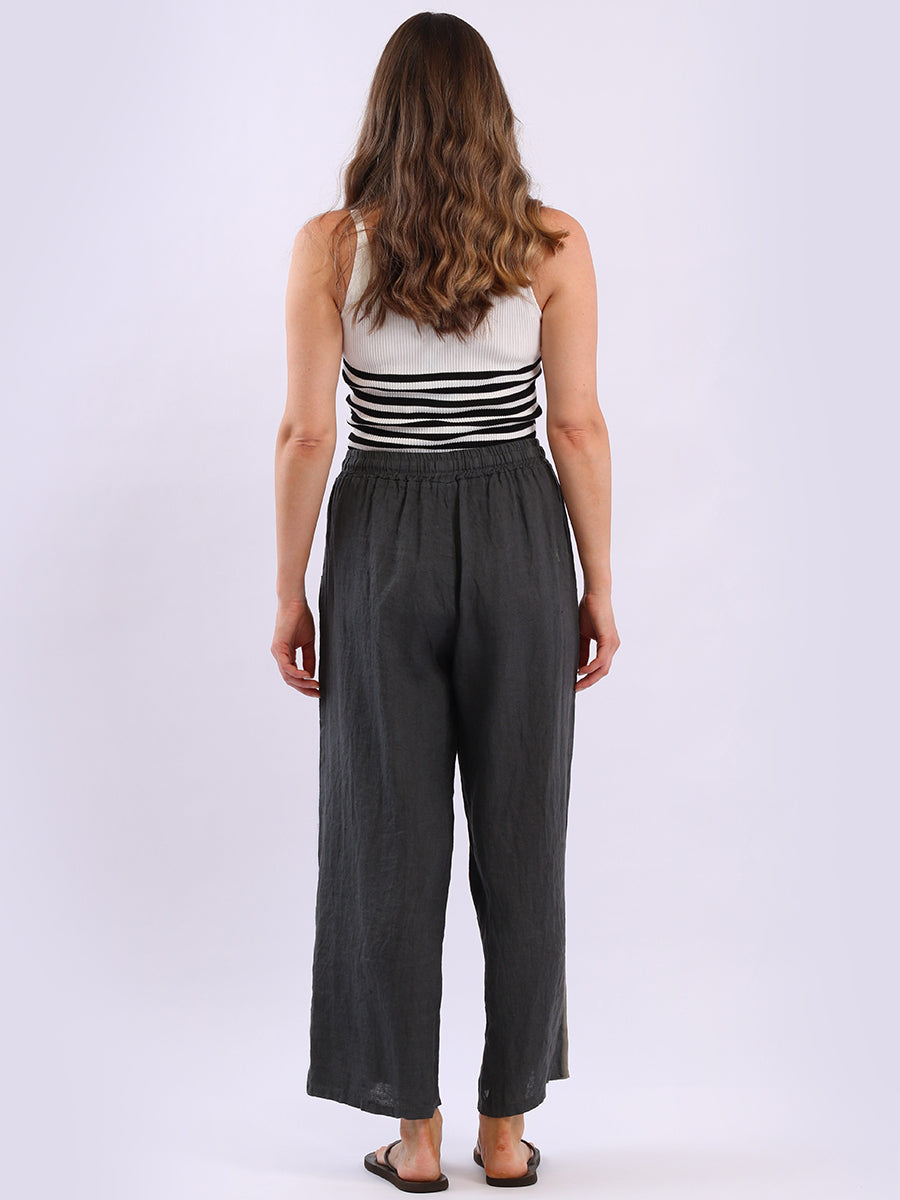 Wide Leg Linen Buckle Hem Pant