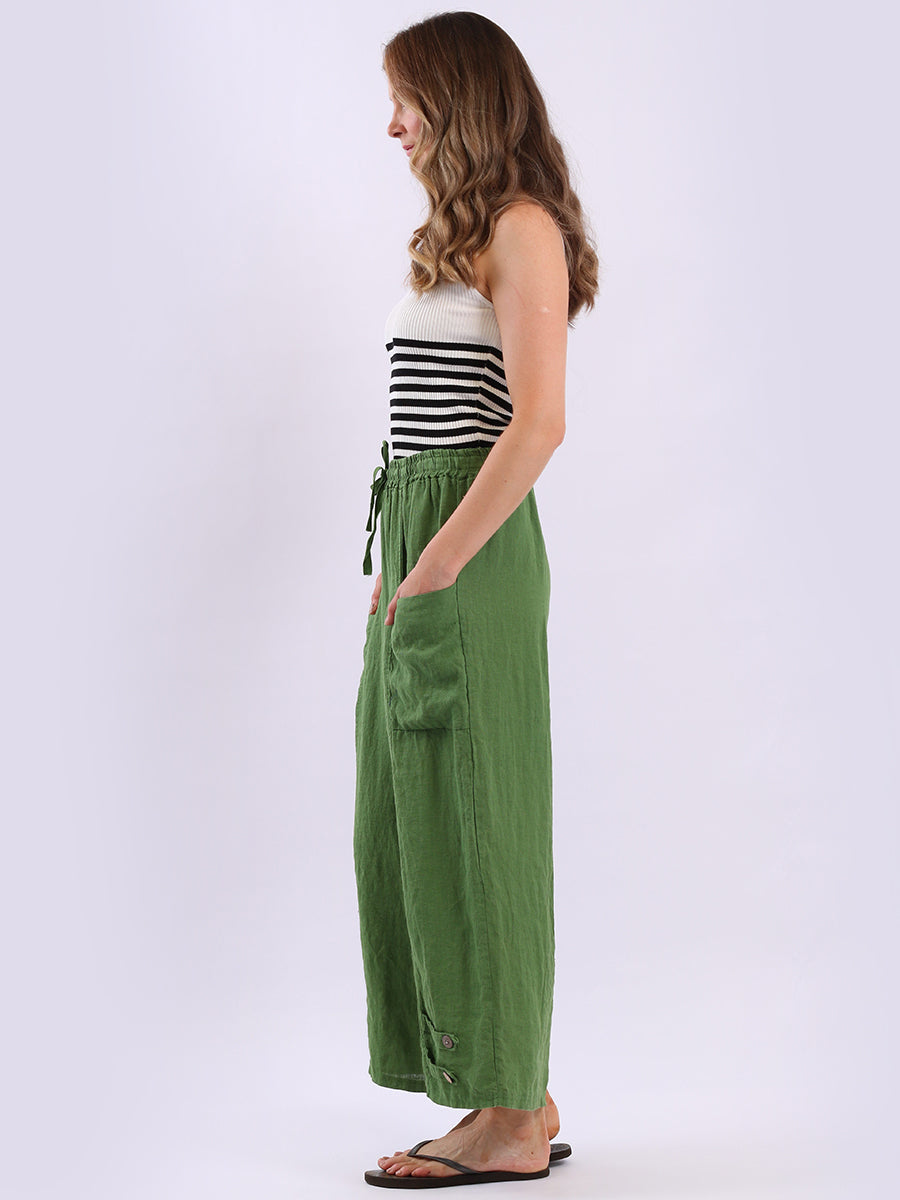 Wide Leg Linen Buckle Hem Pant