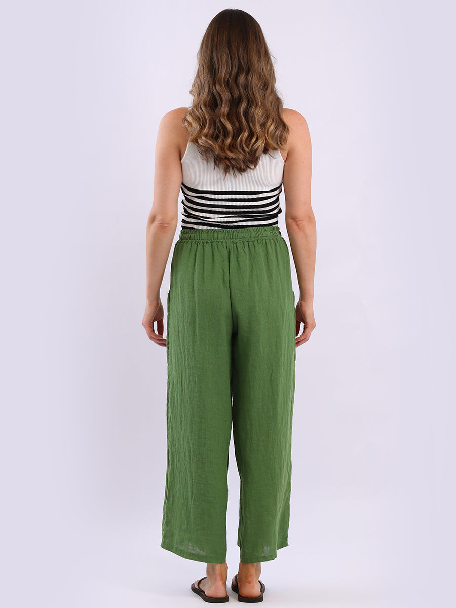 Wide Leg Linen Buckle Hem Pant