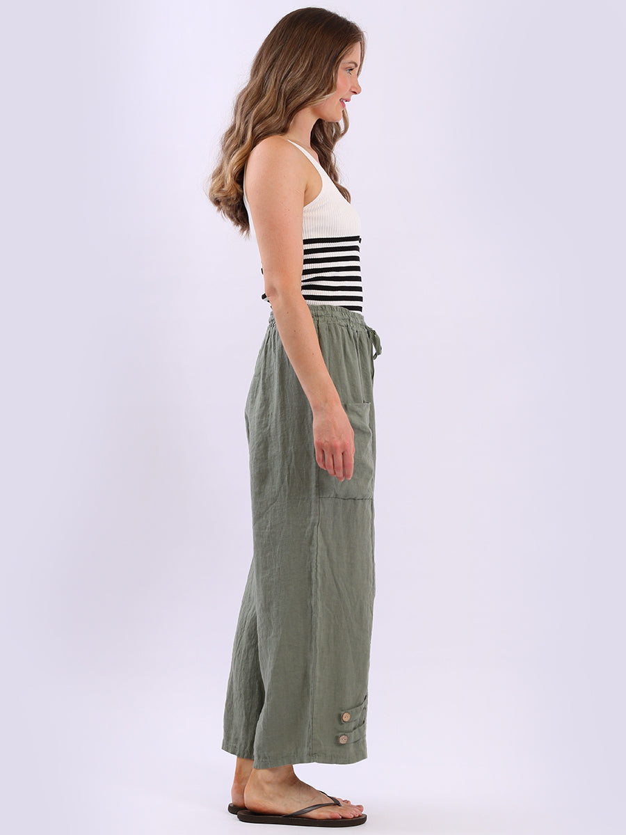 Wide Leg Linen Buckle Hem Pant