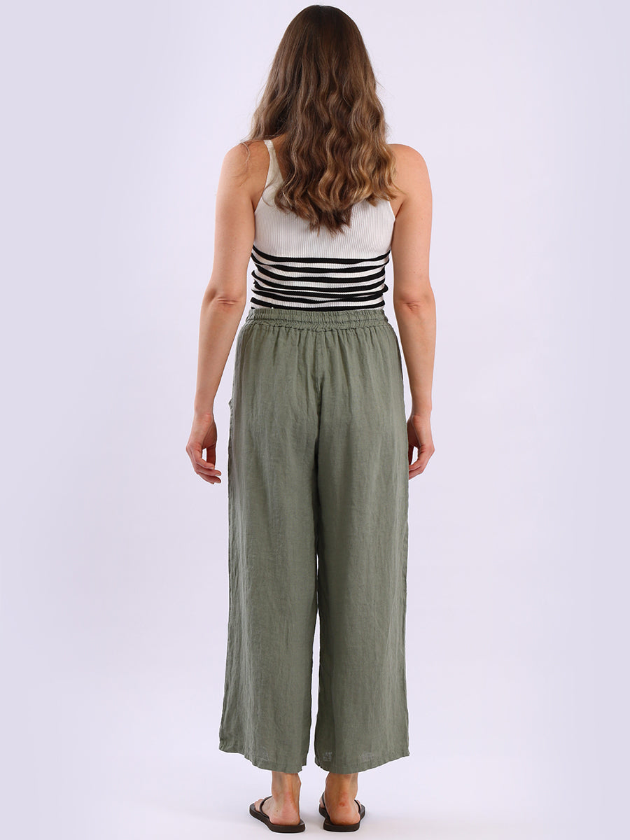 Wide Leg Linen Buckle Hem Pant