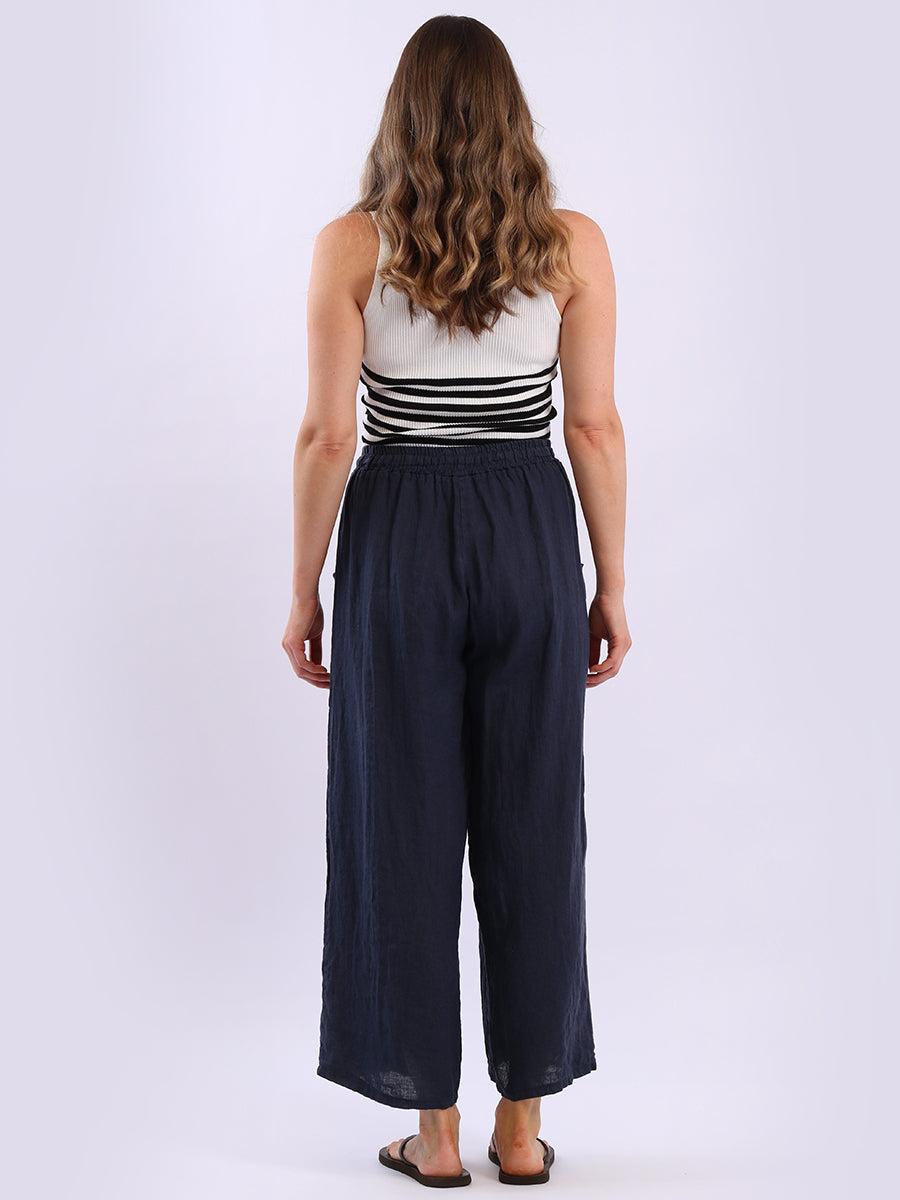 Wide Leg Linen Buckle Hem Pant