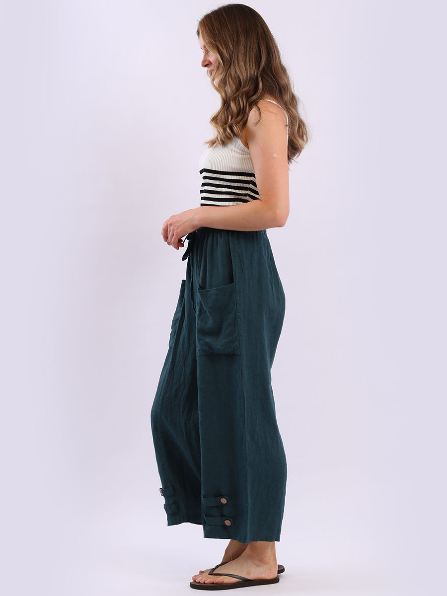 Wide Leg Linen Buckle Hem Pant