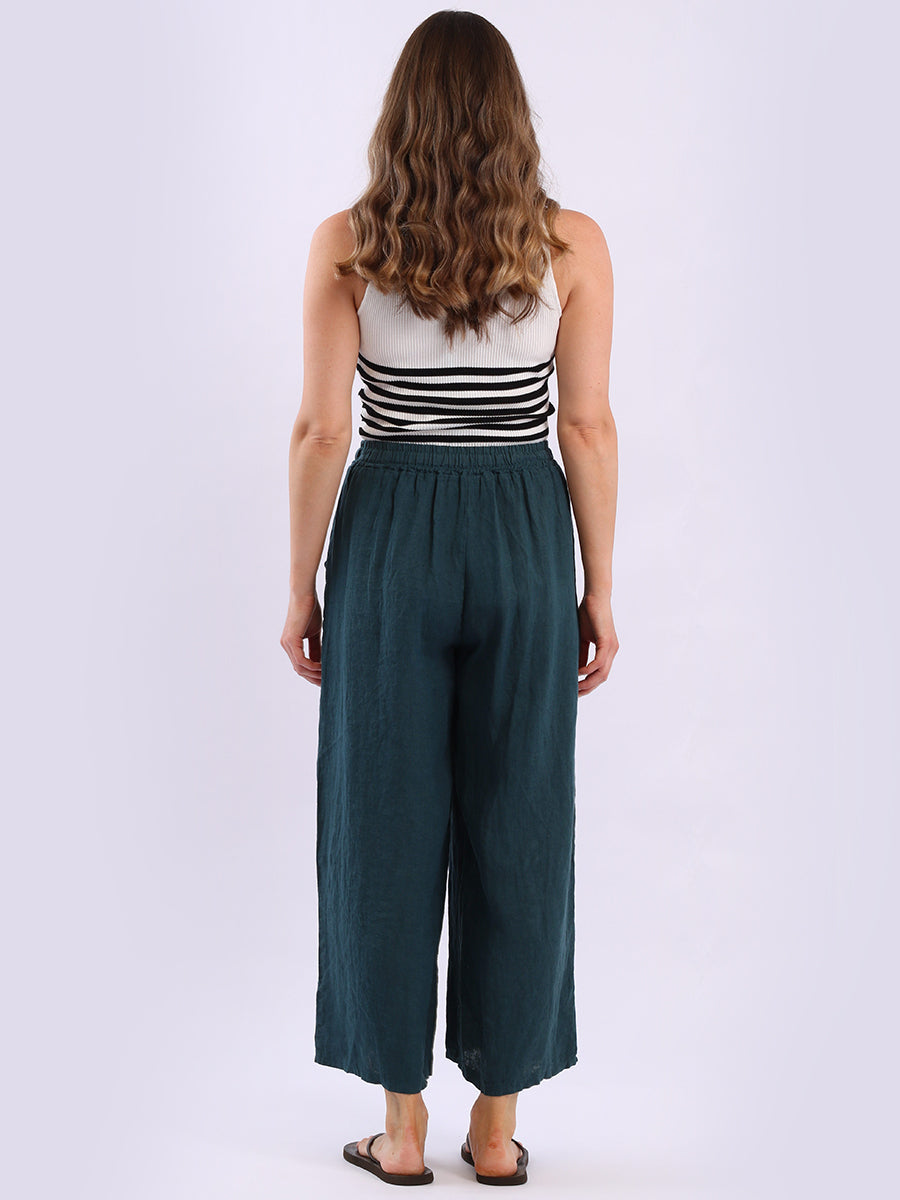 Wide Leg Linen Buckle Hem Pant