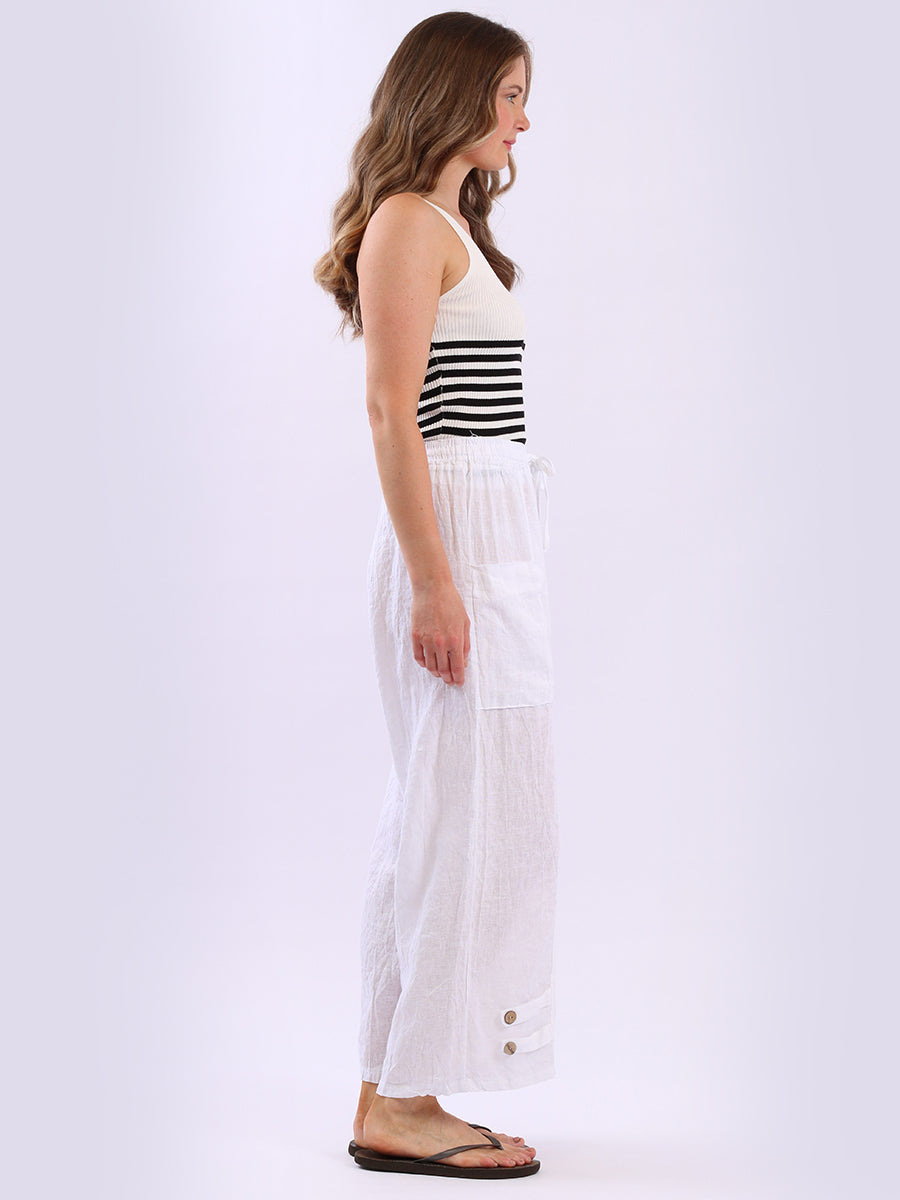 Wide Leg Linen Buckle Hem Pant