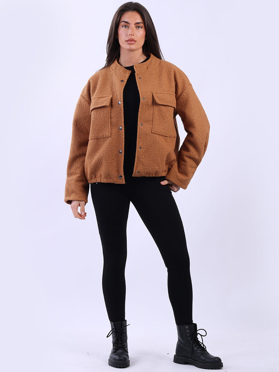 Button Down Crop Woolen Shacket