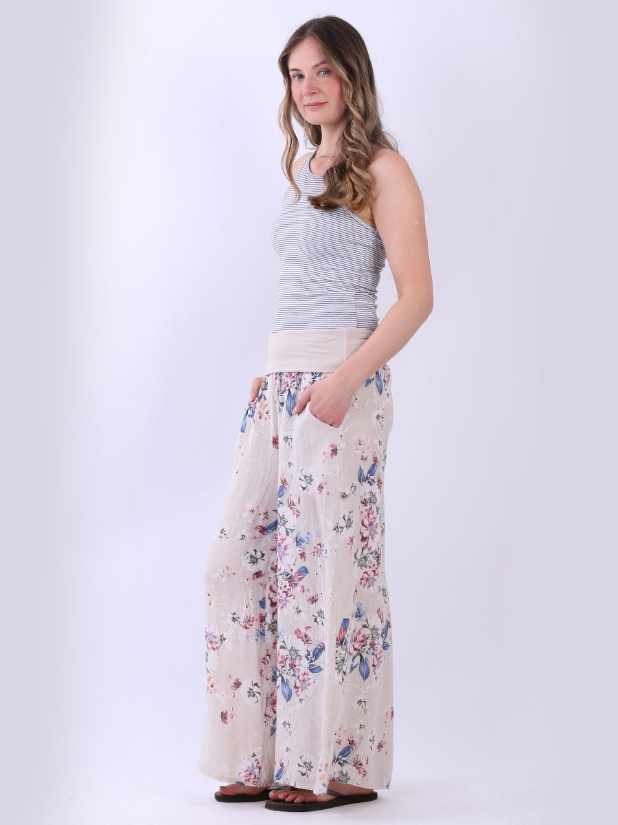 Floral Print Linen Palazzo Pant