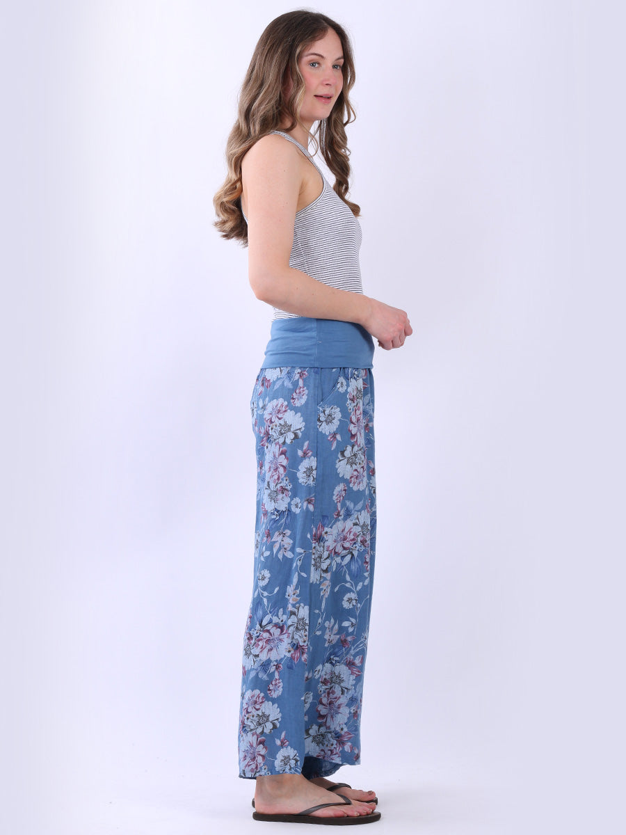 Floral Print Linen Palazzo Pant