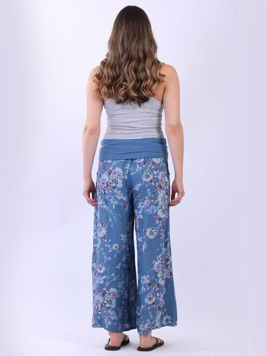 Floral Print Linen Palazzo Pant