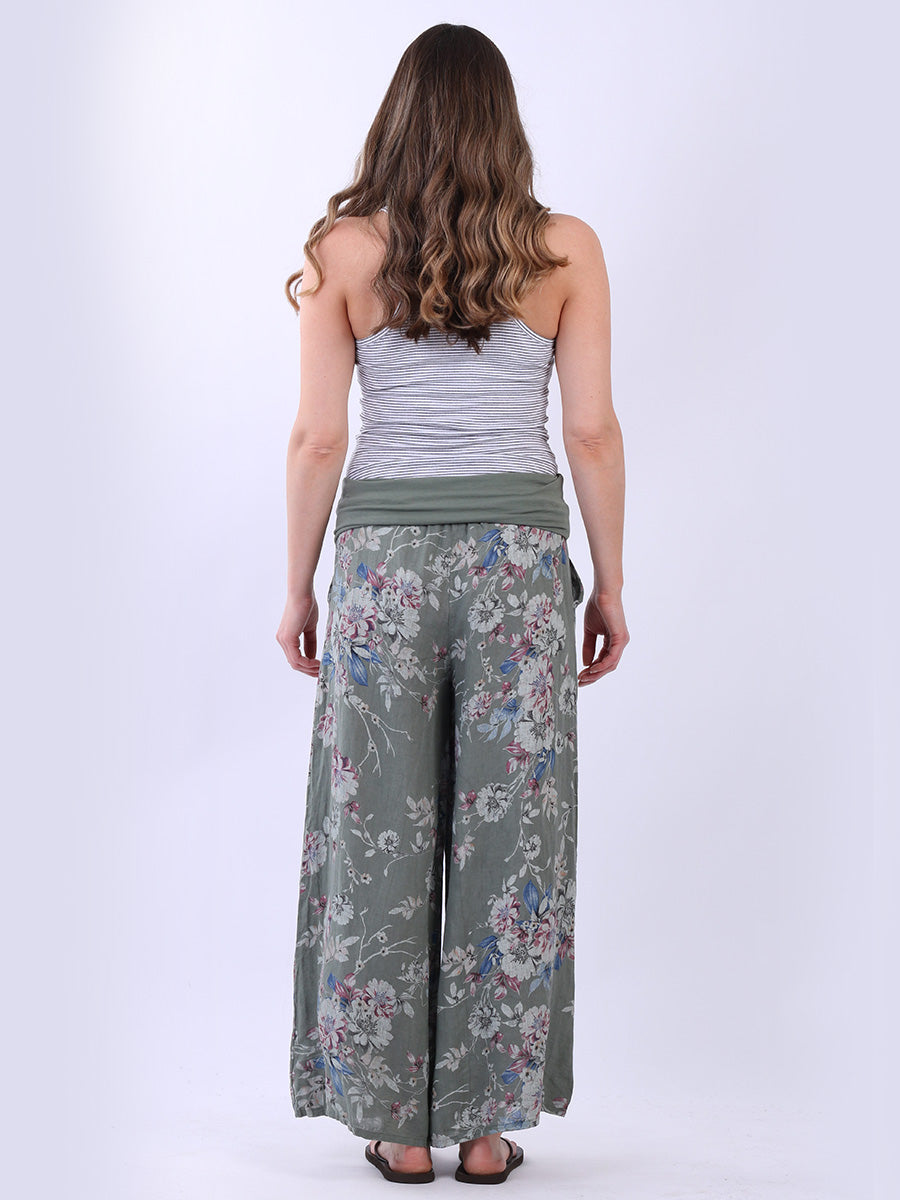 Floral Print Linen Palazzo Pant