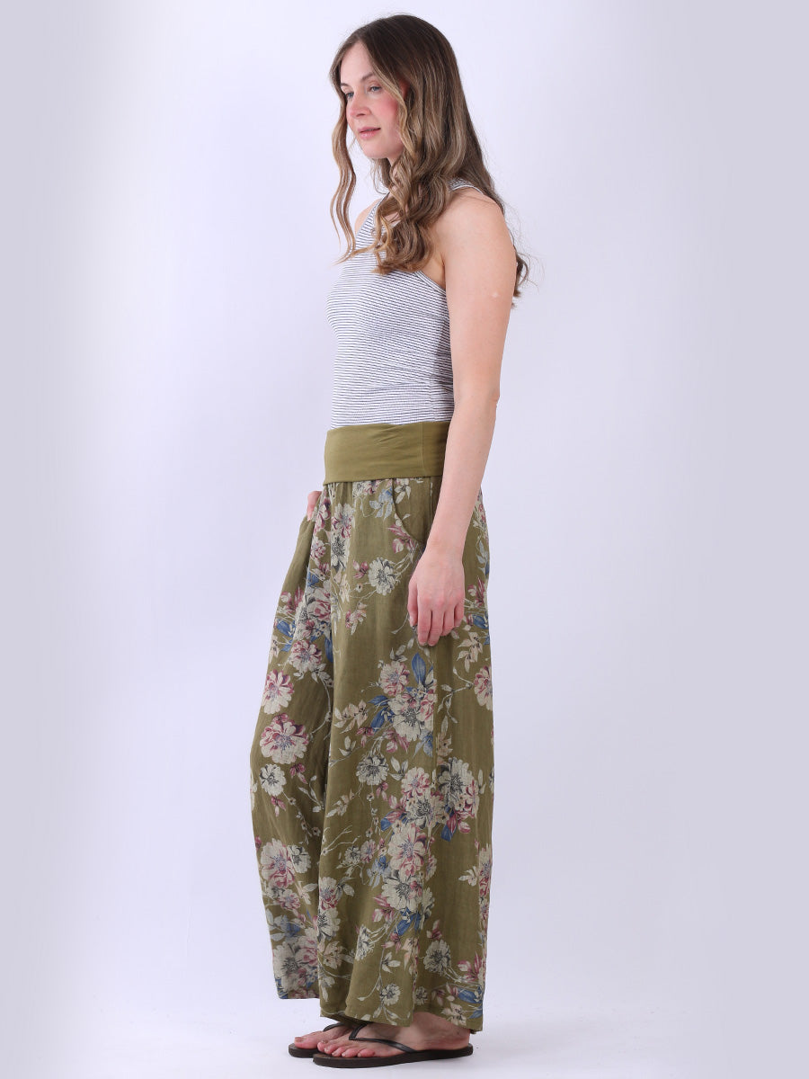 Floral Print Linen Palazzo Pant