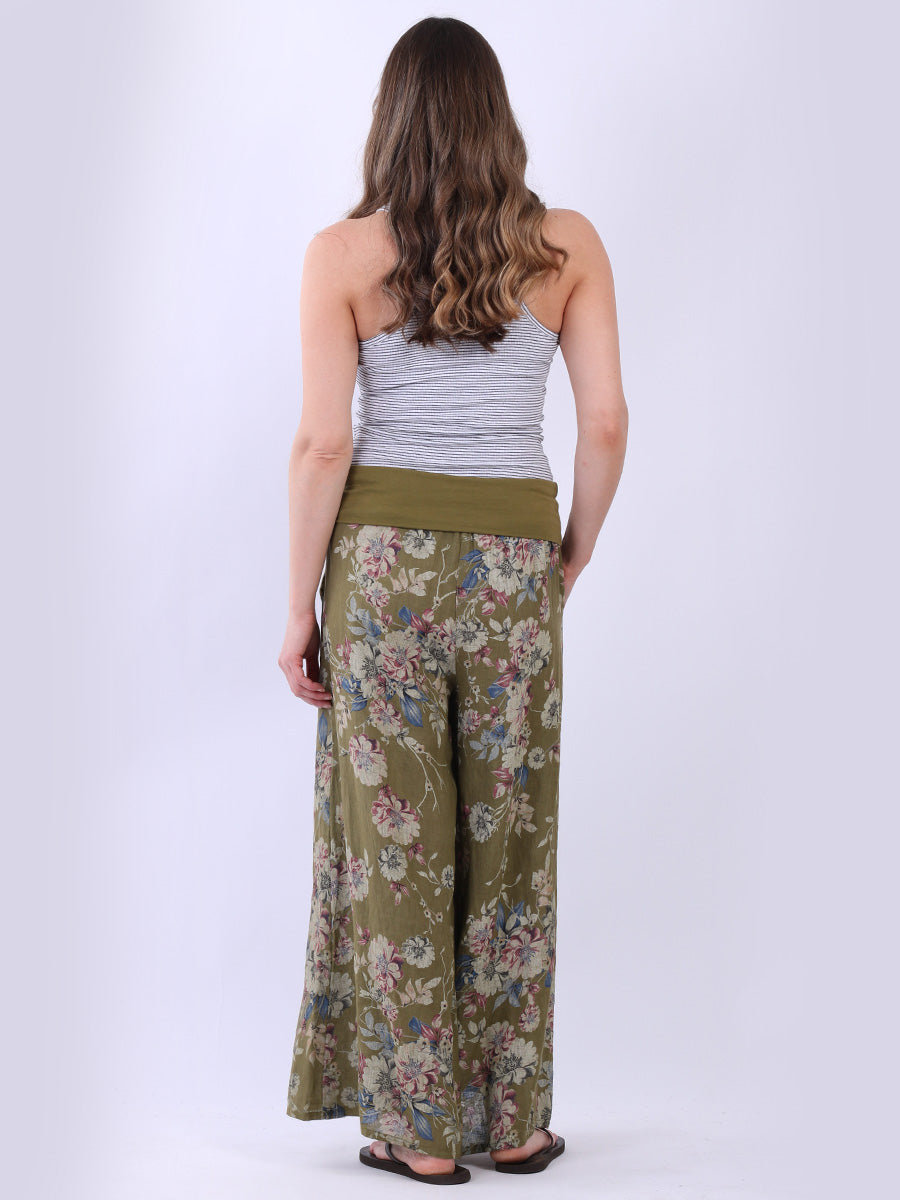 Floral Print Linen Palazzo Pant