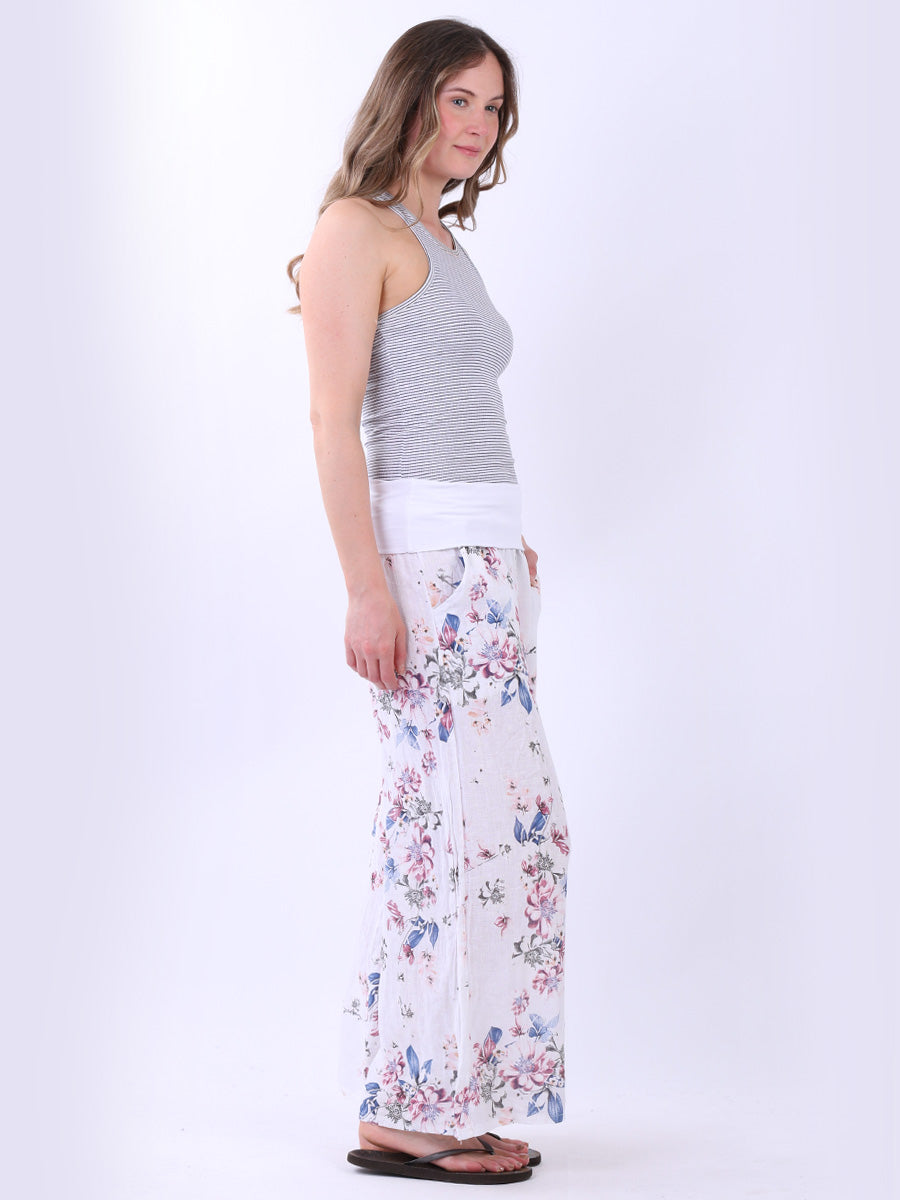 Floral Print Linen Palazzo Pant