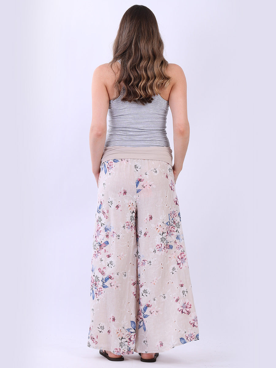 Floral Print Linen Palazzo Pant
