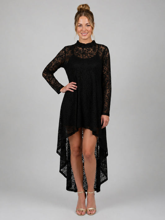 Crochet Net Hi Lo Tunic Dress Black
