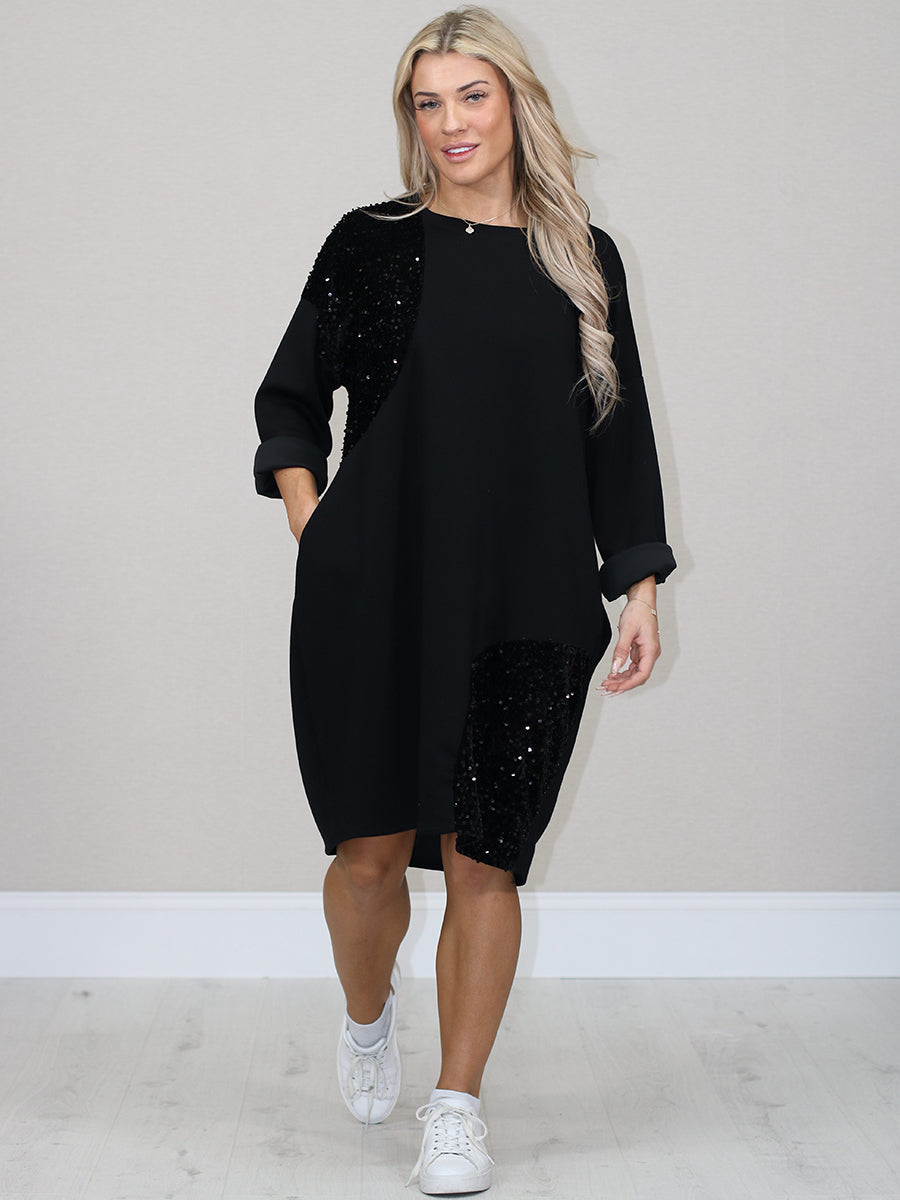 Italian Plus Size Women Sequin Patches Lagenlook Winter Midi Dress –  Shoplinenloft.com