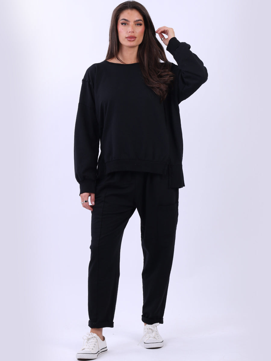 Drop Shoulders Plain Cotton Sweat Top