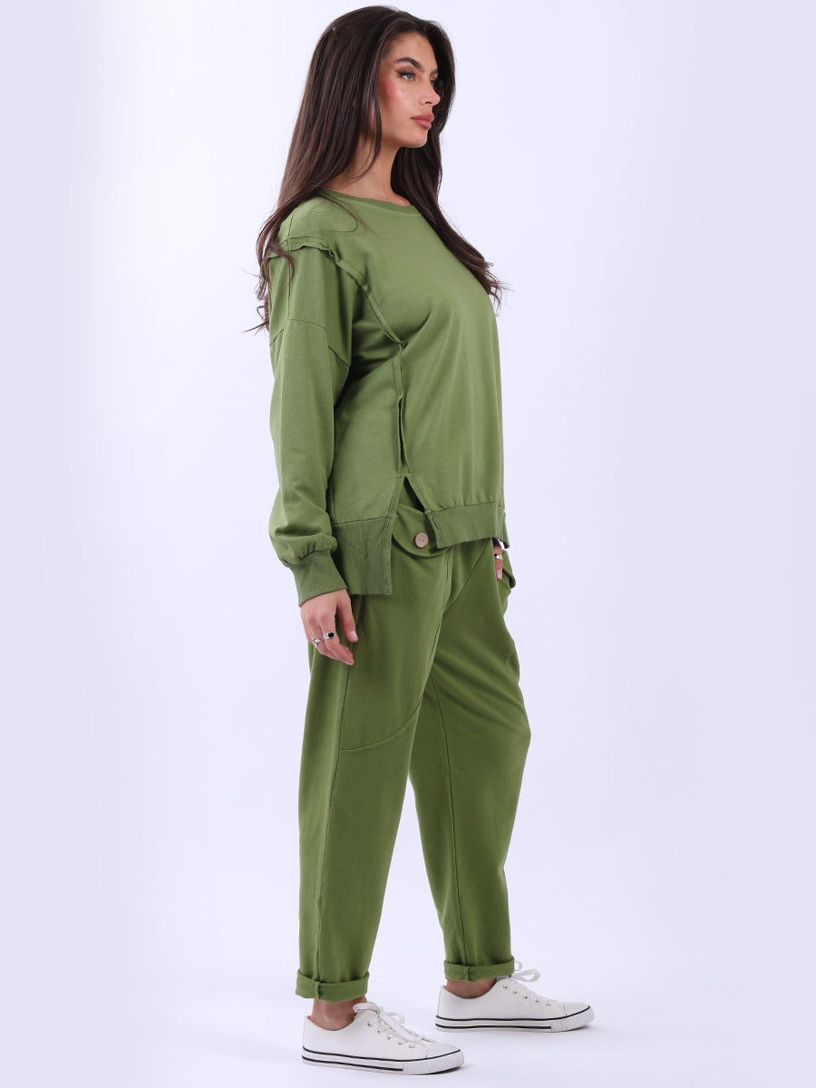 Drop Shoulders Plain Cotton Sweat Top