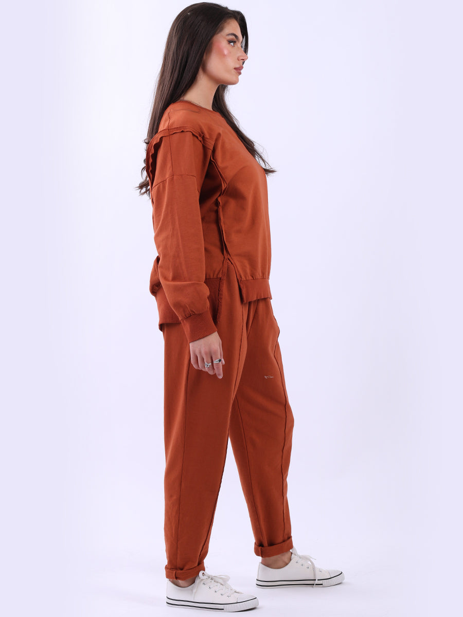 Drop Shoulders Plain Cotton Sweat Top