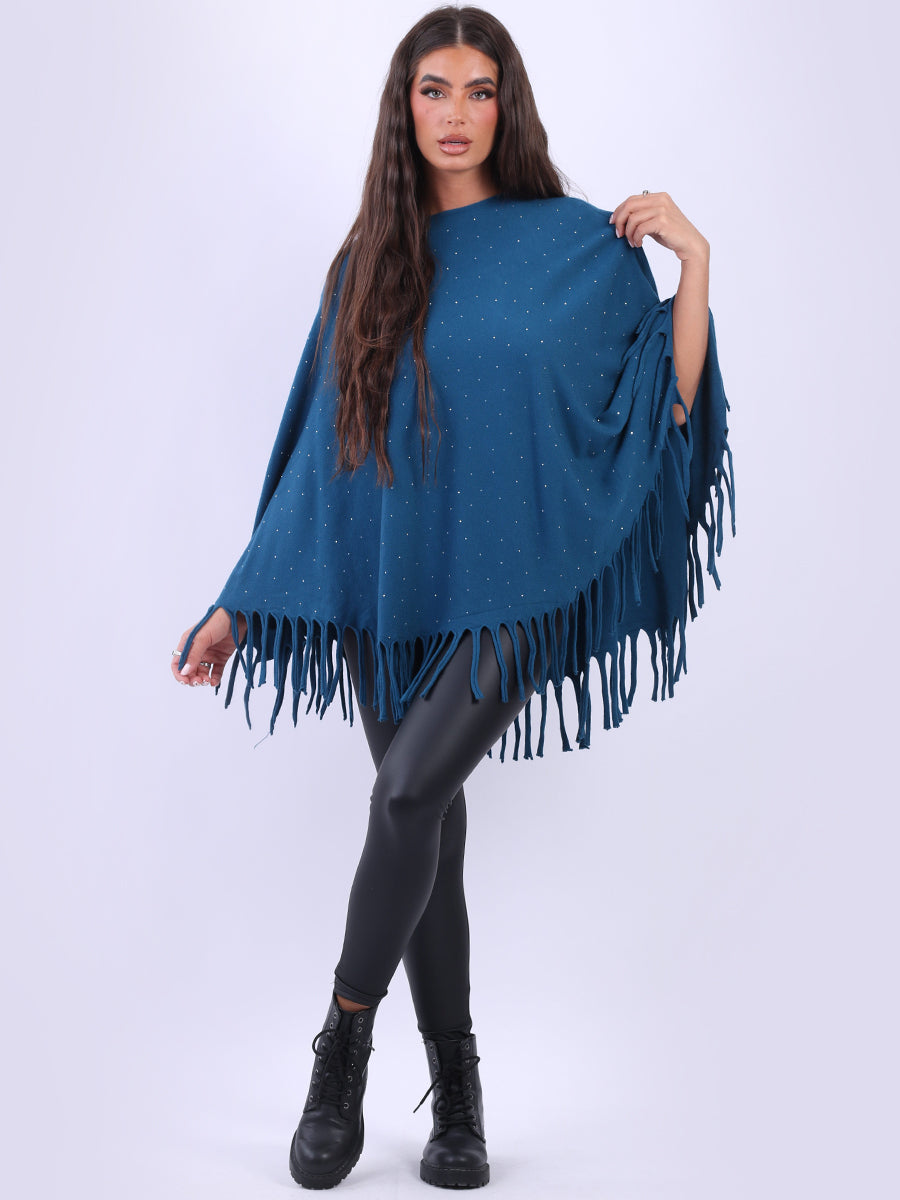 Glittery Women Knitted Poncho
